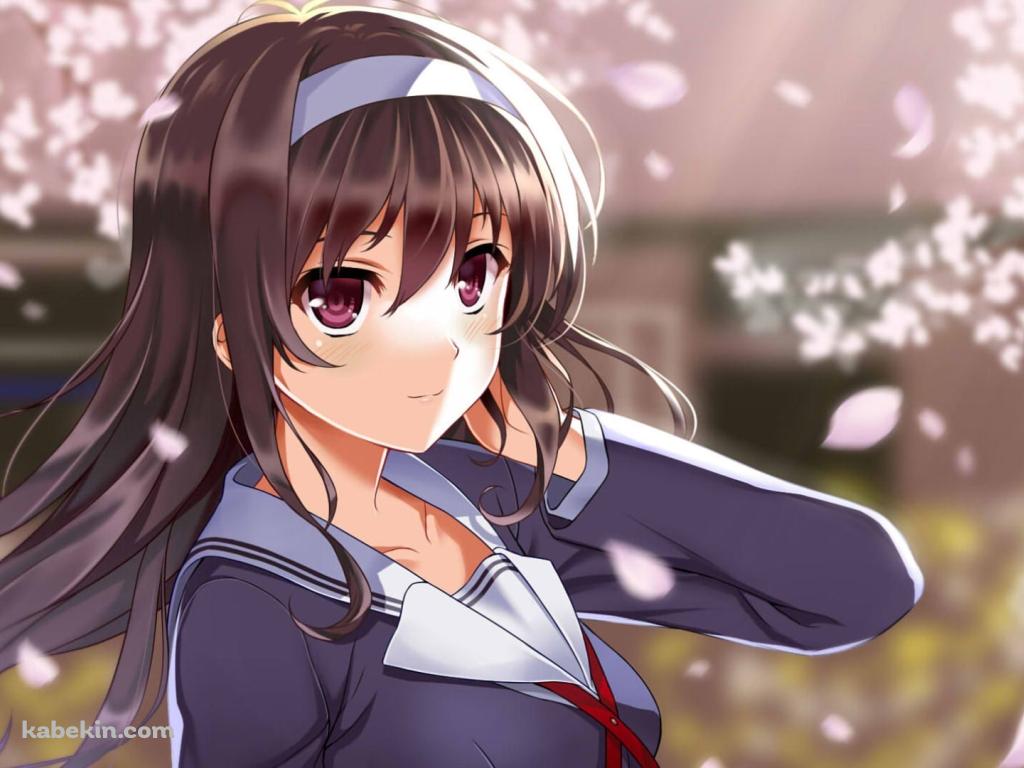 桜の花と制服姿の霞ヶ丘詩羽 / 冴えない彼女の育てかたの壁紙(1024px x 768px) 高画質 PC・デスクトップ用