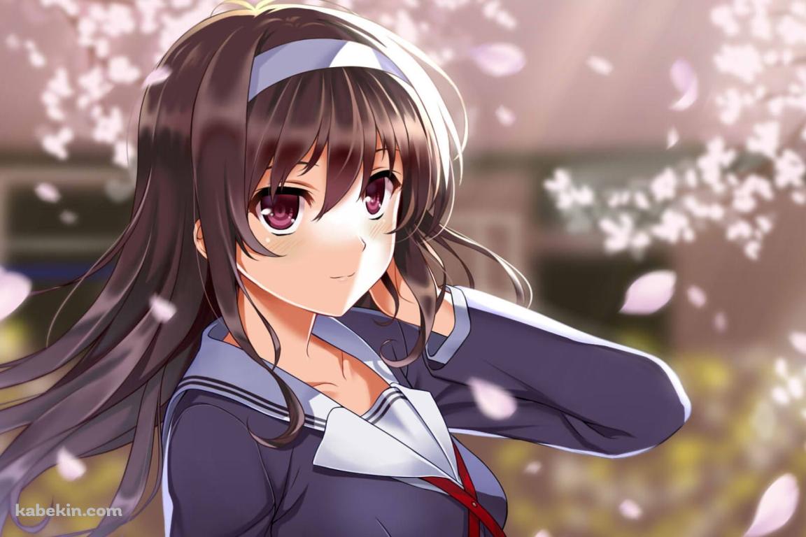 桜の花と制服姿の霞ヶ丘詩羽 / 冴えない彼女の育てかたの壁紙(1152px x 768px) 高画質 PC・デスクトップ用