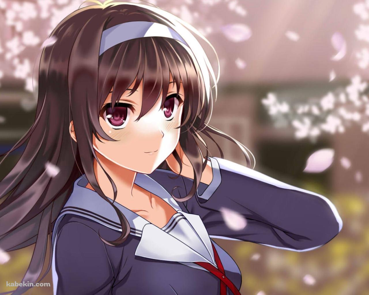 桜の花と制服姿の霞ヶ丘詩羽 / 冴えない彼女の育てかたの壁紙(1280px x 1024px) 高画質 PC・デスクトップ用