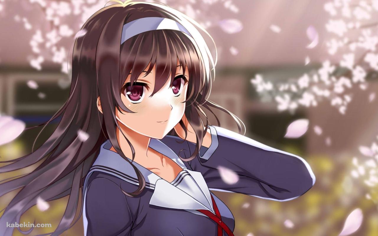 桜の花と制服姿の霞ヶ丘詩羽 / 冴えない彼女の育てかたの壁紙(1280px x 800px) 高画質 PC・デスクトップ用