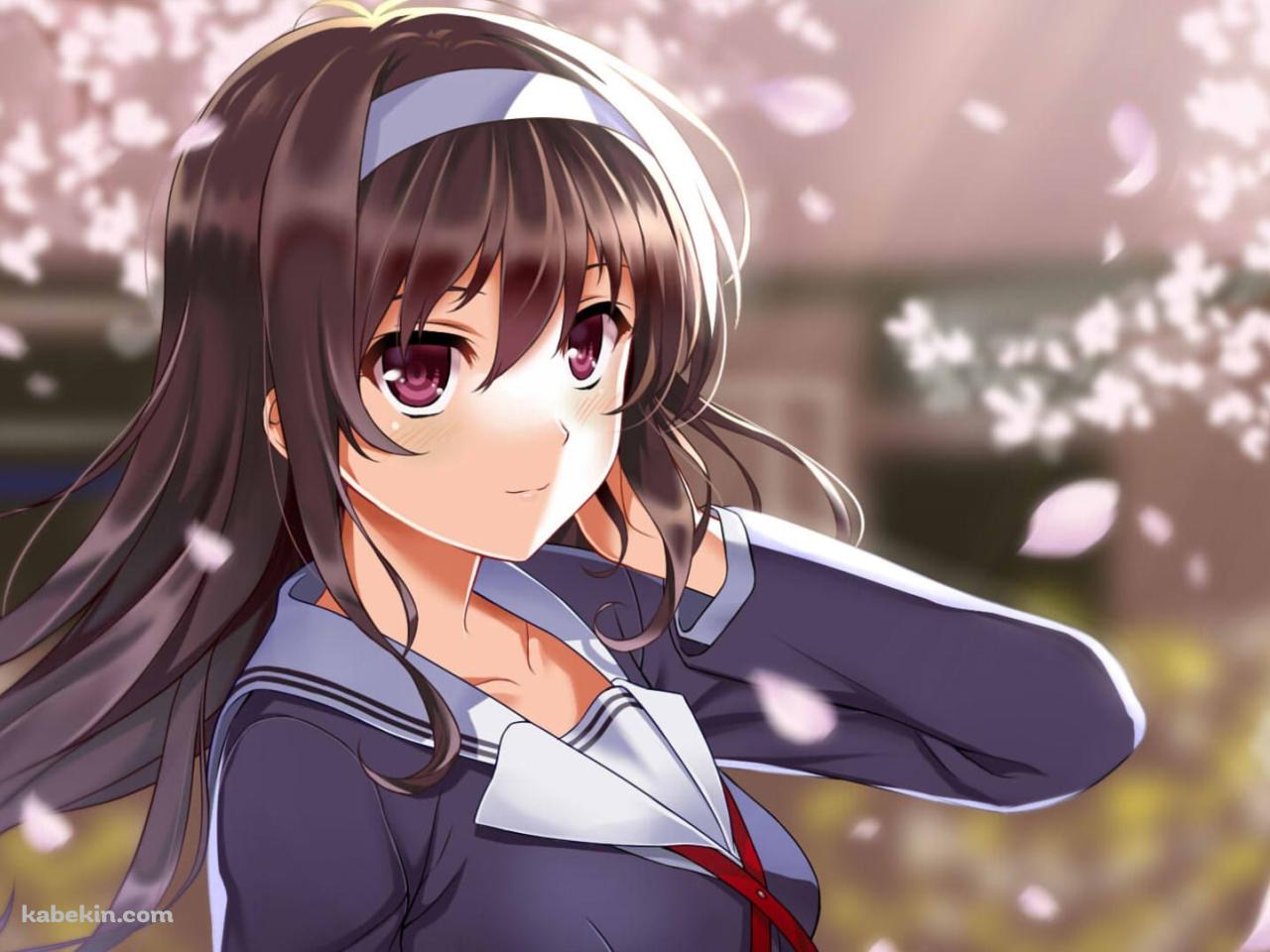 桜の花と制服姿の霞ヶ丘詩羽 / 冴えない彼女の育てかたの壁紙(1280px x 960px) 高画質 PC・デスクトップ用