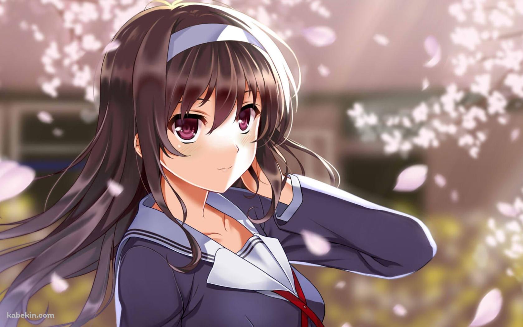 桜の花と制服姿の霞ヶ丘詩羽 / 冴えない彼女の育てかたの壁紙(1680px x 1050px) 高画質 PC・デスクトップ用