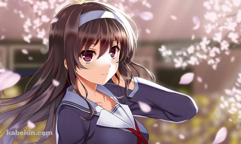 桜の花と制服姿の霞ヶ丘詩羽 / 冴えない彼女の育てかたの壁紙(800px x 480px) 高画質 PC・デスクトップ用