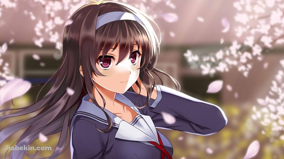 桜の花と制服姿の霞ヶ丘詩羽 / 冴えない彼女の育てかたの壁紙(960px x 540px) 高画質 PC・デスクトップ用