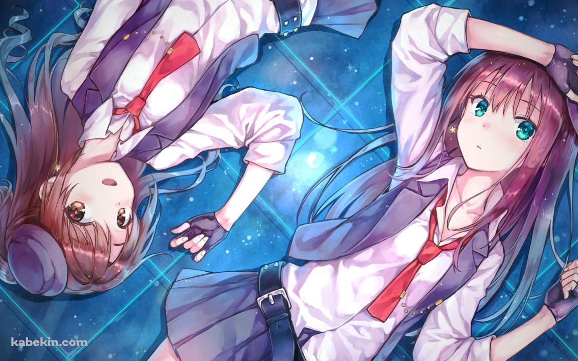 星が見える床に寝る渋谷凛と島村卯月 / アイドルマスターシンデレラガールズの壁紙(1152px x 720px) 高画質 PC・デスクトップ用