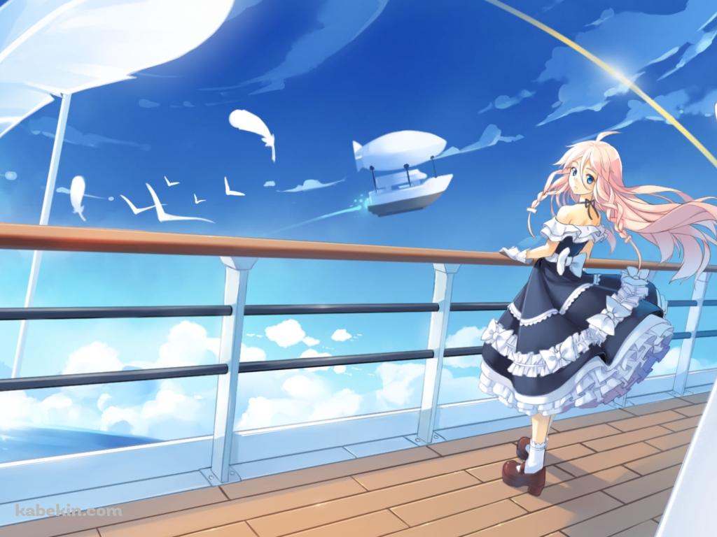 船の甲板に立つイア / 白い羽 / 飛行船の壁紙(1024px x 768px) 高画質 PC・デスクトップ用