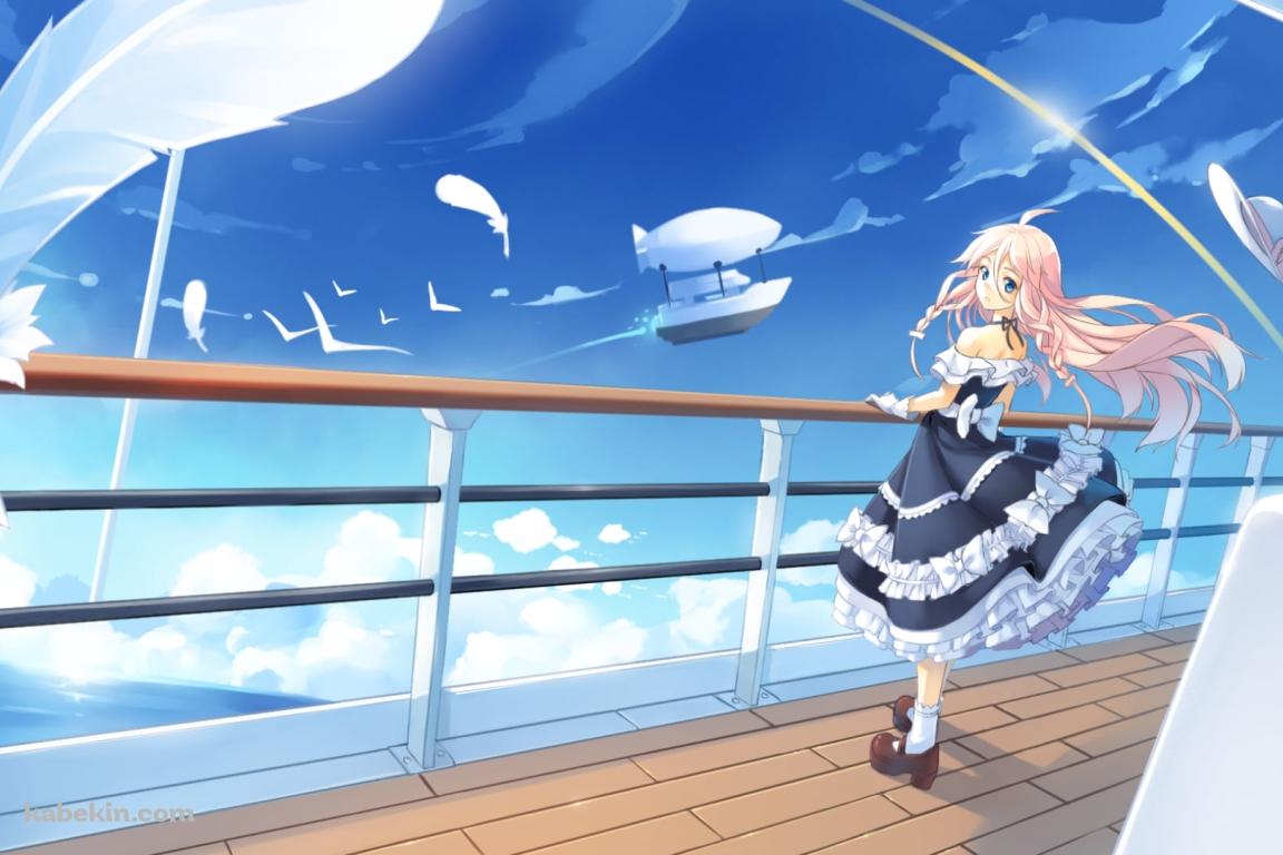 船の甲板に立つイア / 白い羽 / 飛行船の壁紙(1152px x 768px) 高画質 PC・デスクトップ用