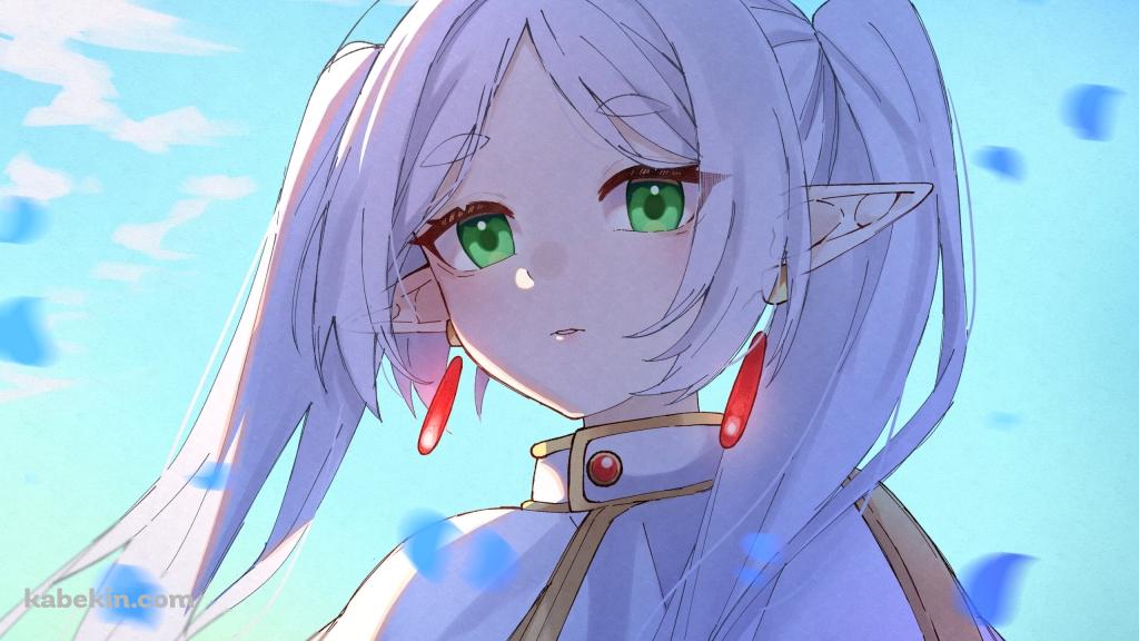 赤いイヤリングをつけた緑の瞳のフリーレン / 葬送のフリーレンの壁紙(1024px x 576px) 高画質 PC・デスクトップ用