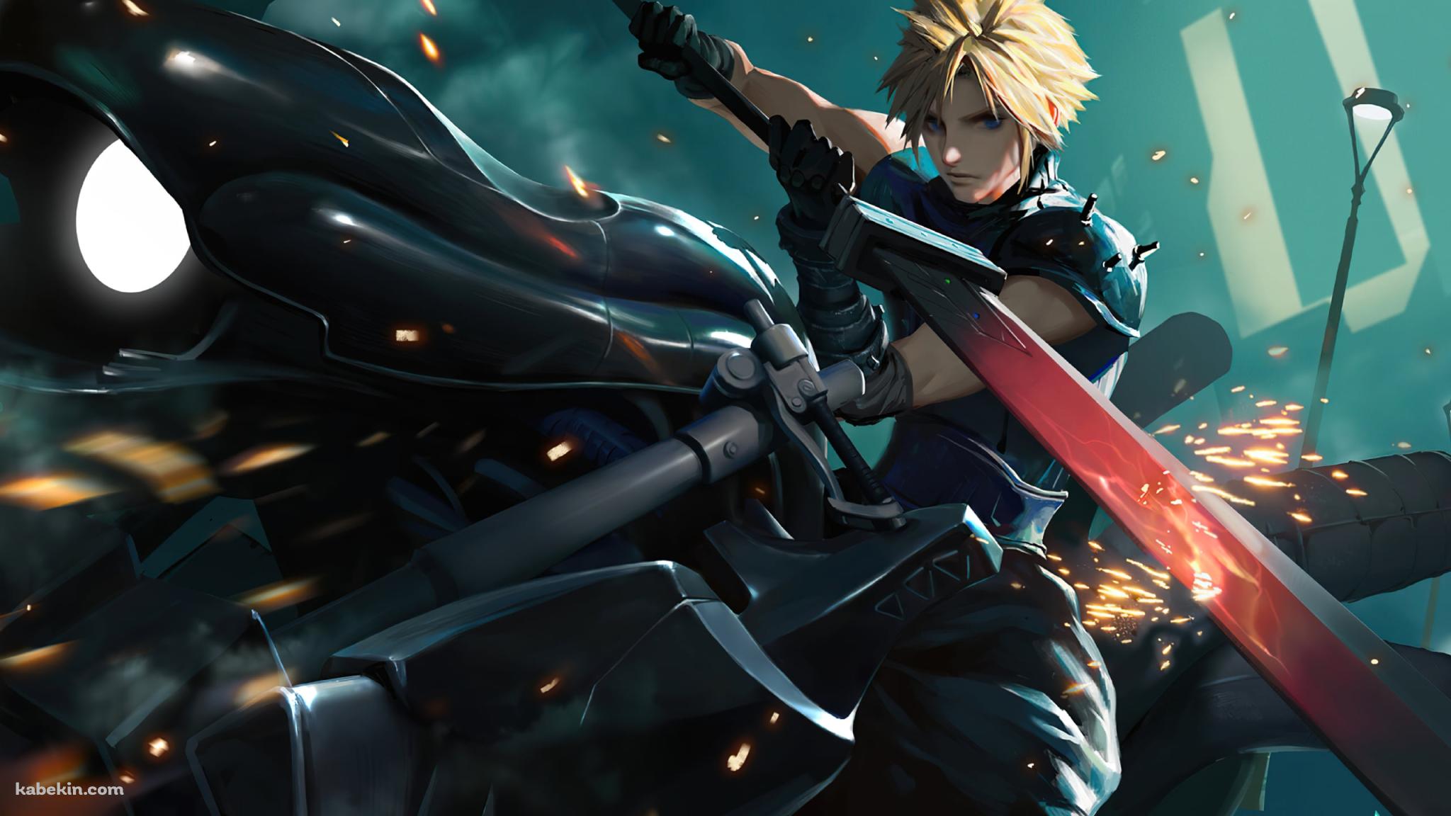 フェンリルに乗り赤い大剣を持つクラウド・ストライフ / FF7ACの壁紙(2048px x 1152px) 高画質 PC・デスクトップ用