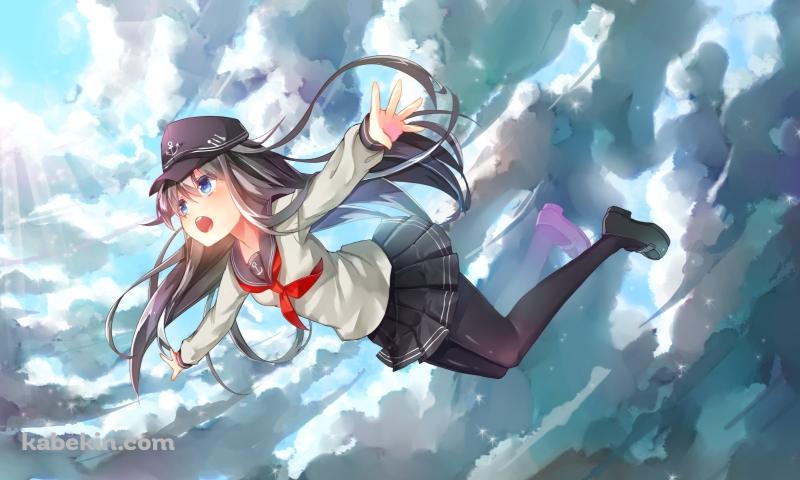 両手を広げて空を飛ぶ可愛い暁 / 艦隊これくしょんの壁紙(800px x 480px) 高画質 PC・デスクトップ用