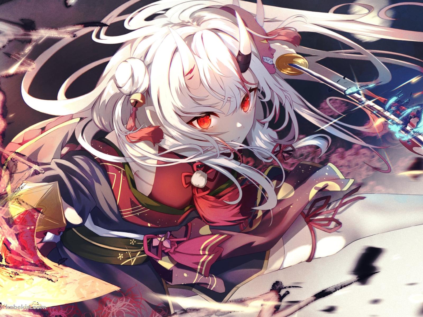 剣を持ち応戦するかっこいい百鬼あやめ / ホロライブ / バーチャルYouTuber / Vtuberの壁紙(1600px x 1200px) 高画質 PC・デスクトップ用