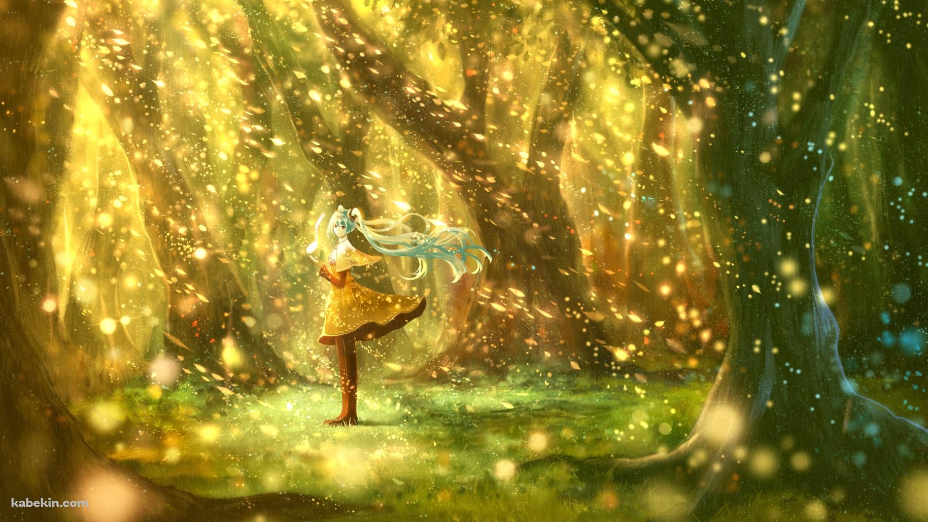 黄金色の森に佇む初音ミク / ボカロ / ボーカロイドの壁紙(1829px x 1029px) 高画質 PC・デスクトップ用