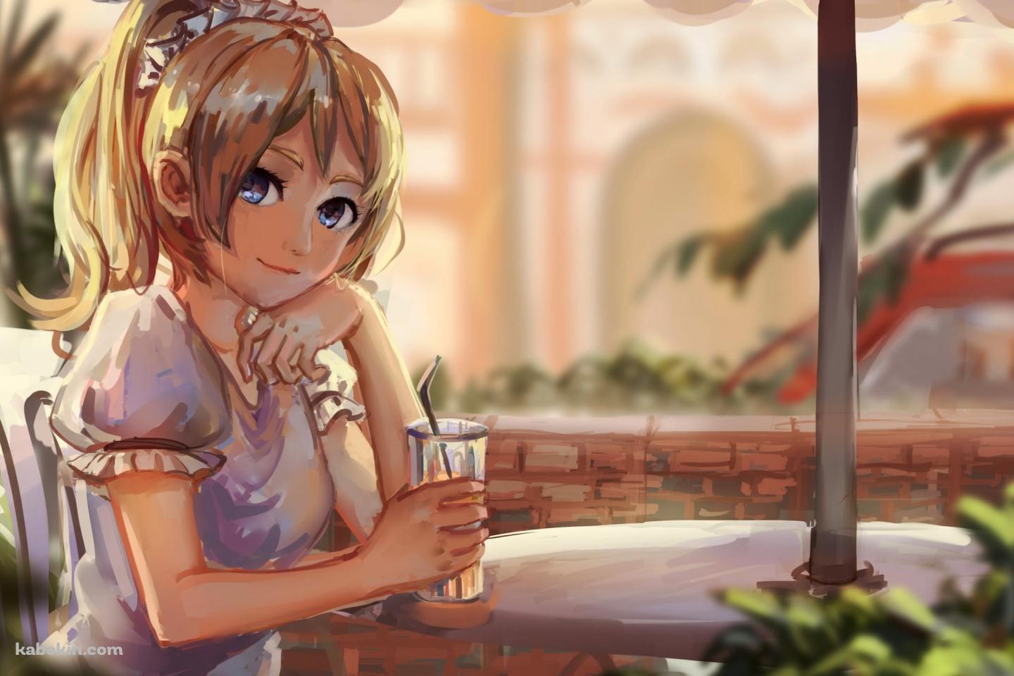 カフェでジュースを片手に頬杖をつく可愛い絢瀬絵里 / ラブライブ!の壁紙(1440px x 960px) 高画質 PC・デスクトップ用
