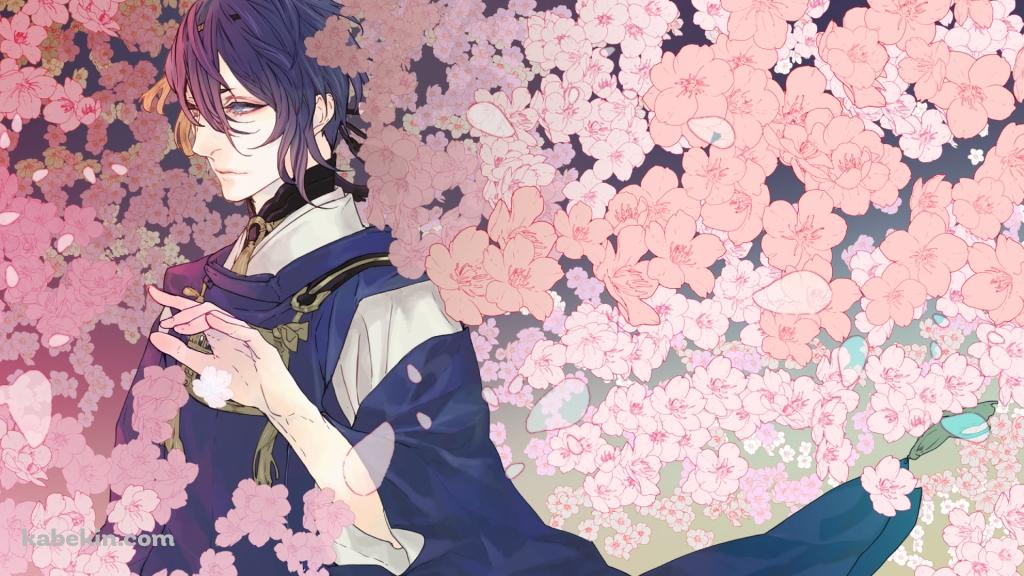 ピンクの花と三日月宗近 / 刀剣乱舞の壁紙(1024px x 576px) 高画質 PC・デスクトップ用