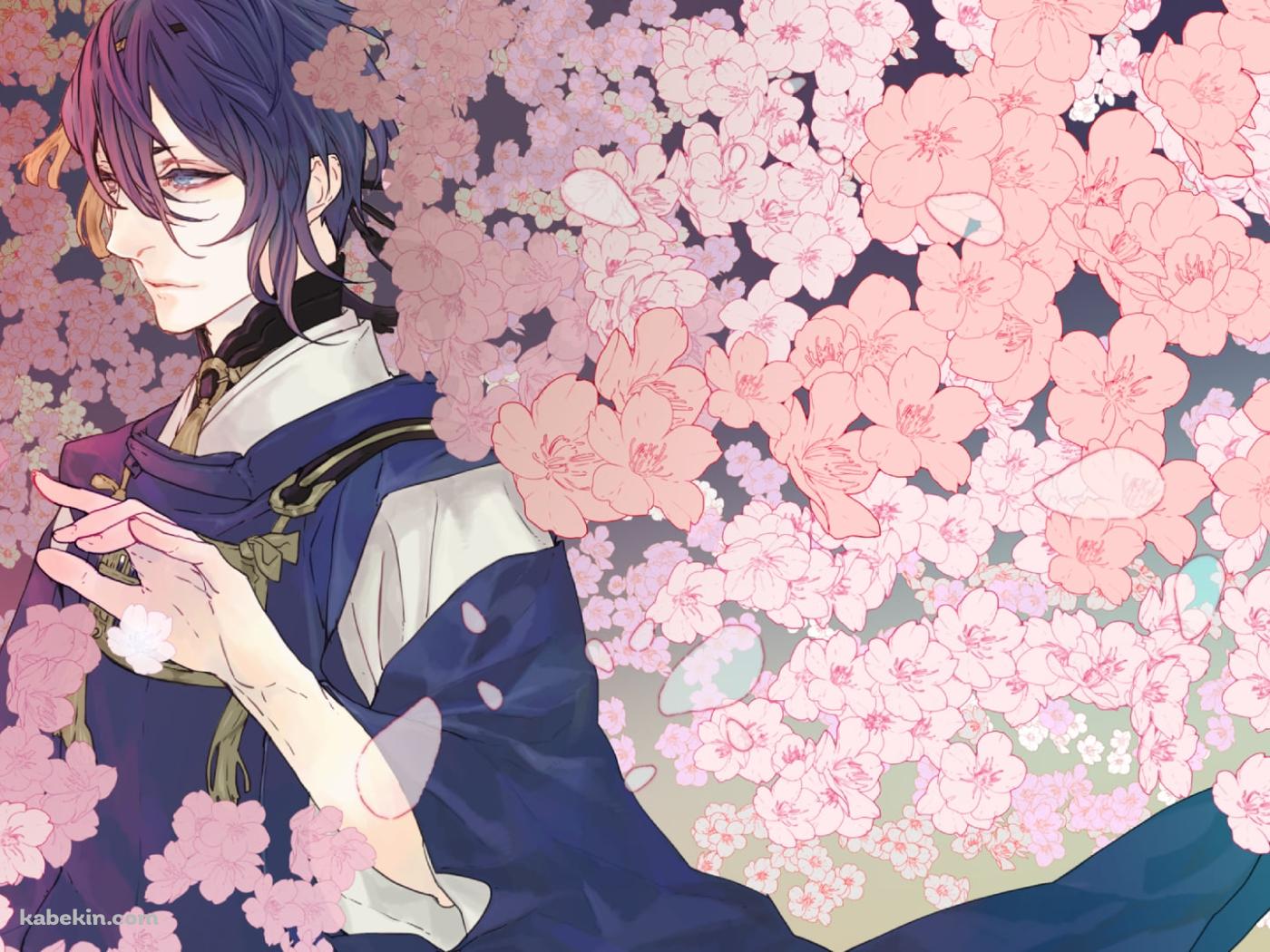ピンクの花と三日月宗近 / 刀剣乱舞の壁紙(1400px x 1050px) 高画質 PC・デスクトップ用