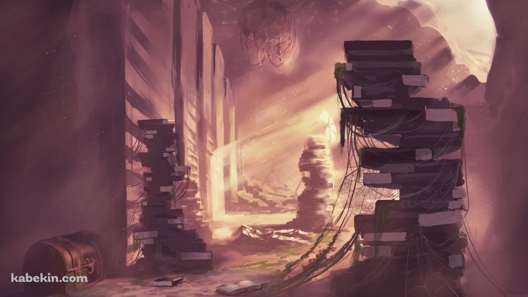 積み上げられた本 / 宝箱 / 廃墟の壁紙(1051px x 591px) 高画質 PC・デスクトップ用