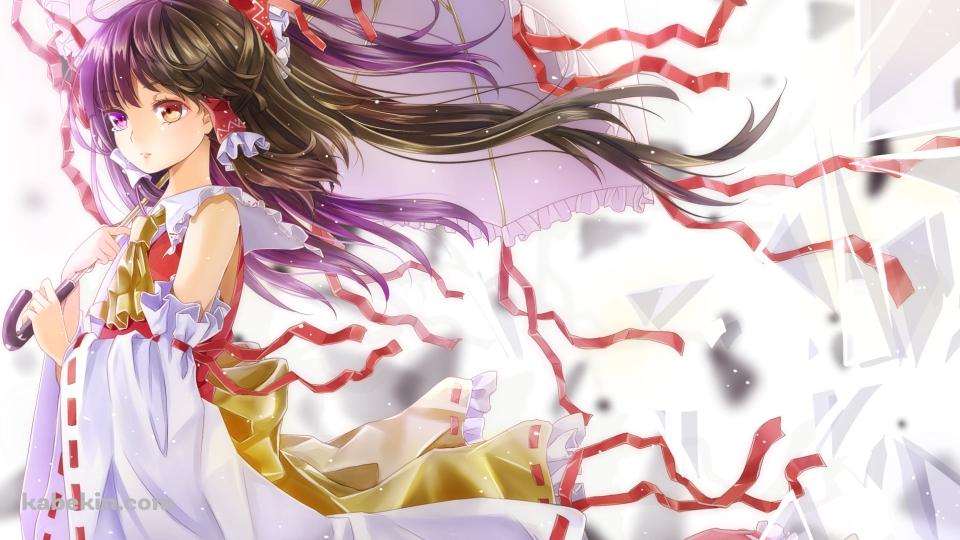 散らばるガラスの破片と日傘をさす博麗霊夢 / 東方の壁紙(960px x 540px) 高画質 PC・デスクトップ用