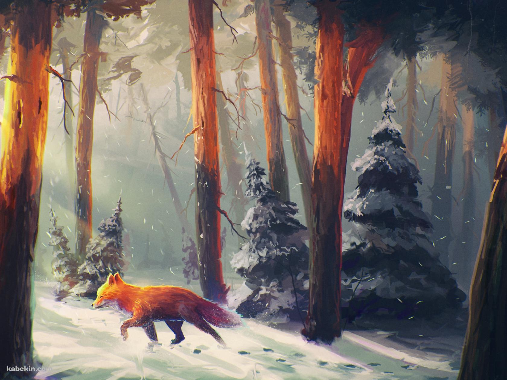 冬の森を歩く狐 / fox walking in the winter forestの壁紙(1680px x 1260px) 高画質 PC・デスクトップ用