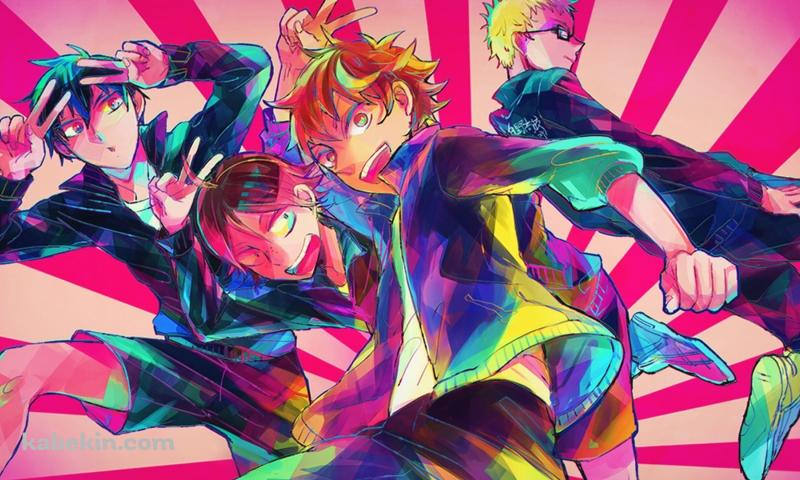 ポップなハイキュー!!のイラスト / 影山飛雄 / 日向翔陽 / 月島蛍 / 山口忠の壁紙(800px x 480px) 高画質 PC・デスクトップ用