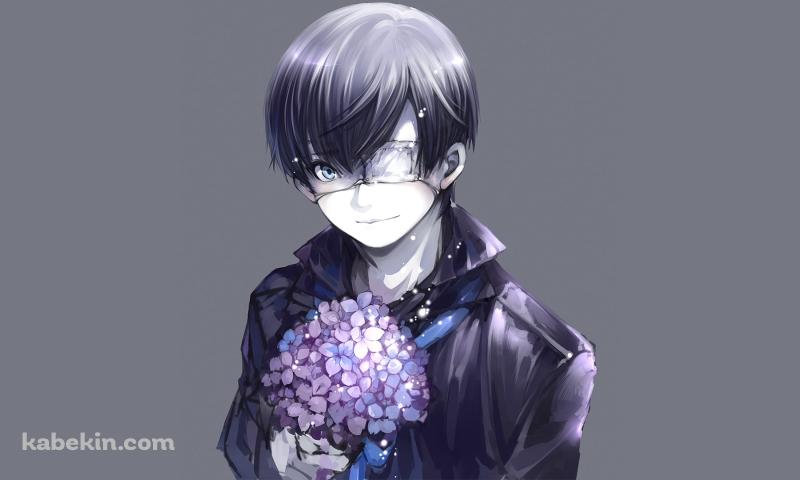 紫陽花を持つ眼帯をつけた金木研 / 東京喰種の壁紙(800px x 480px) 高画質 PC・デスクトップ用
