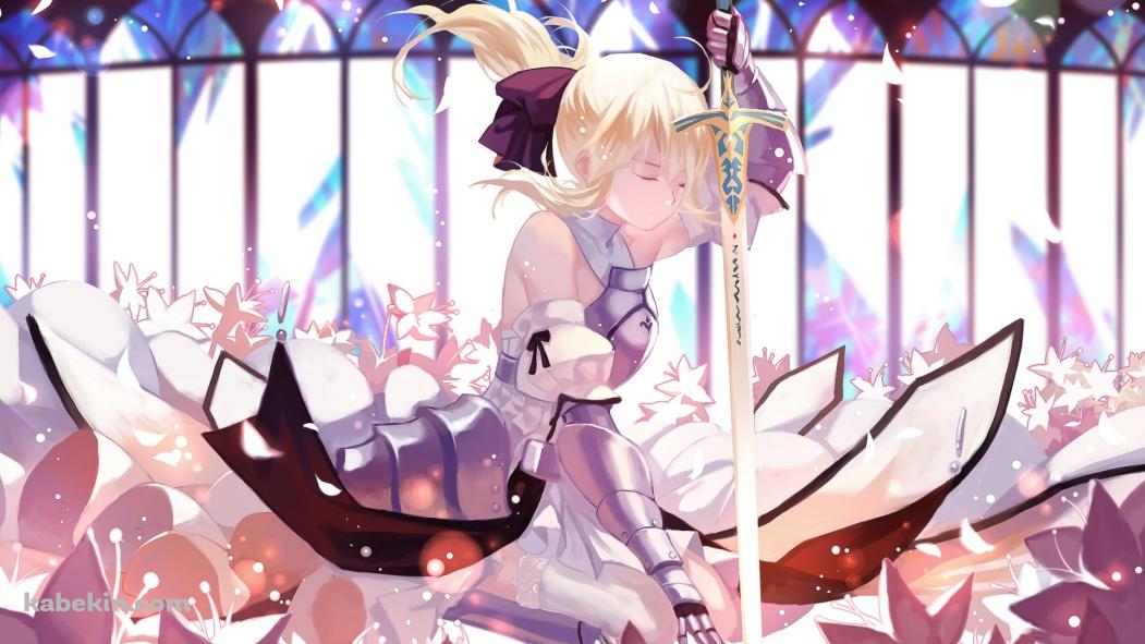 百合に囲まれて剣にもたれるセイバー・リリィ / アルトリア・ペンドラゴン / Fateの壁紙(1051px x 591px) 高画質 PC・デスクトップ用