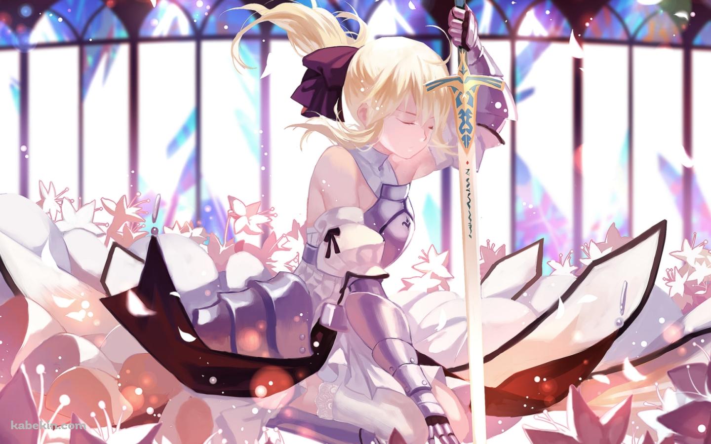 百合に囲まれて剣にもたれるセイバー・リリィ / アルトリア・ペンドラゴン / Fateの壁紙(1440px x 900px) 高画質 PC・デスクトップ用