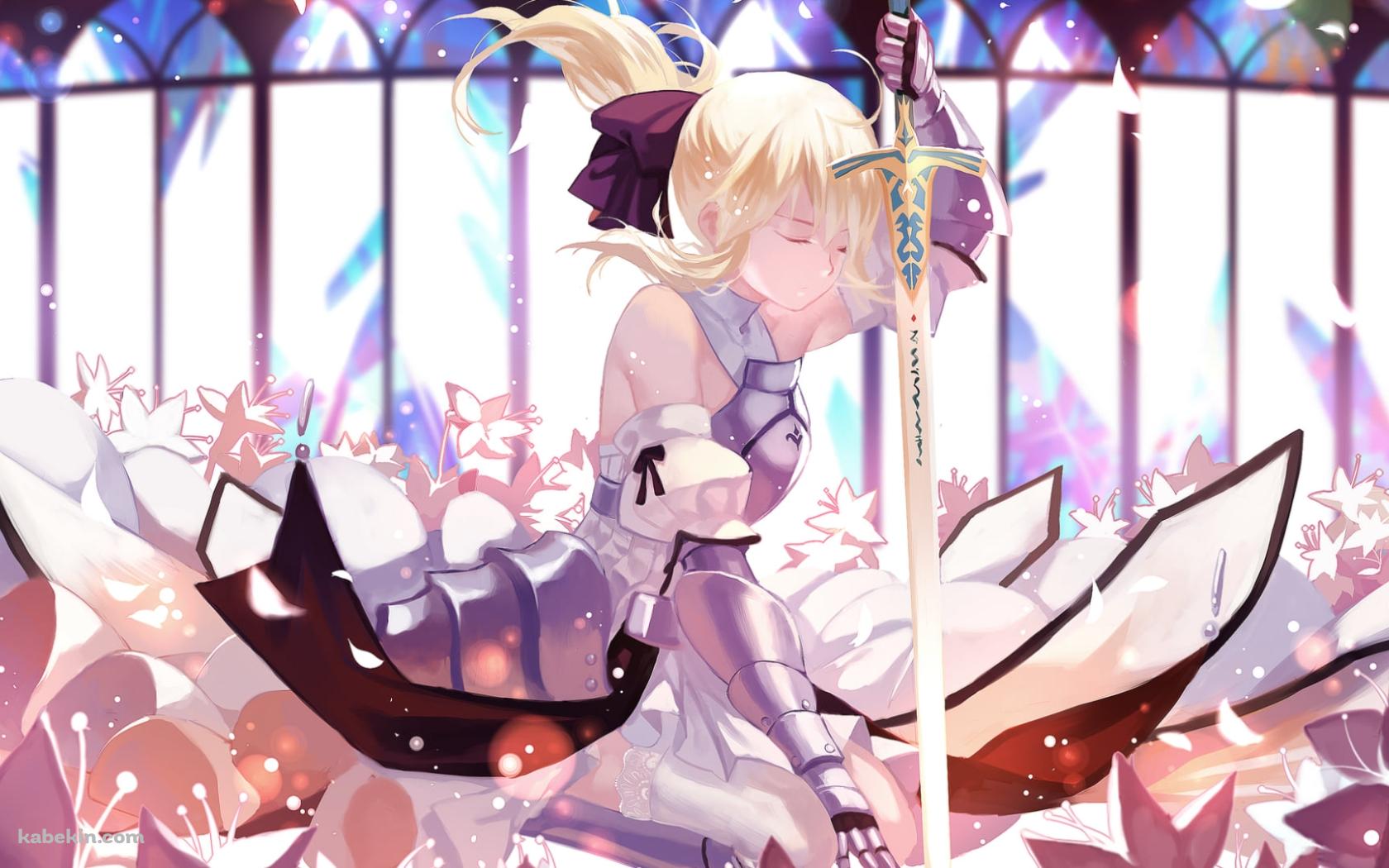 百合に囲まれて剣にもたれるセイバー・リリィ / アルトリア・ペンドラゴン / Fateの壁紙(1680px x 1050px) 高画質 PC・デスクトップ用