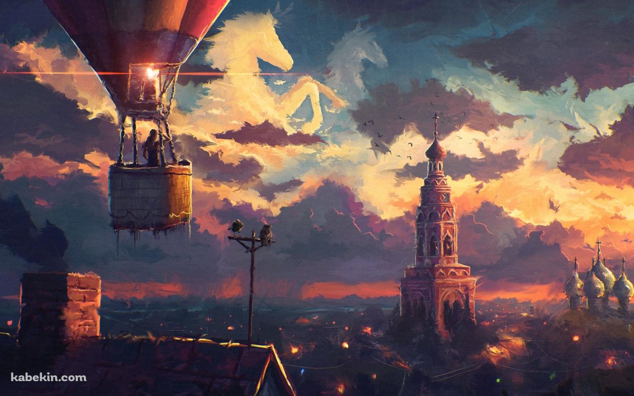 気球に乗った人 / ペガサスの形をした雲の壁紙(1280px x 800px) 高画質 PC・デスクトップ用