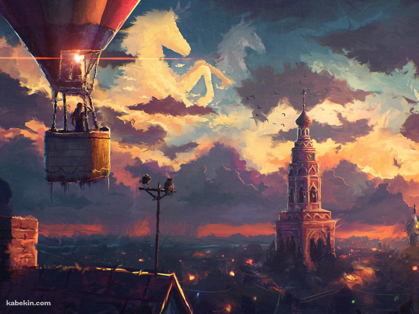 気球に乗った人 / ペガサスの形をした雲の壁紙(1440px x 1080px) 高画質 PC・デスクトップ用