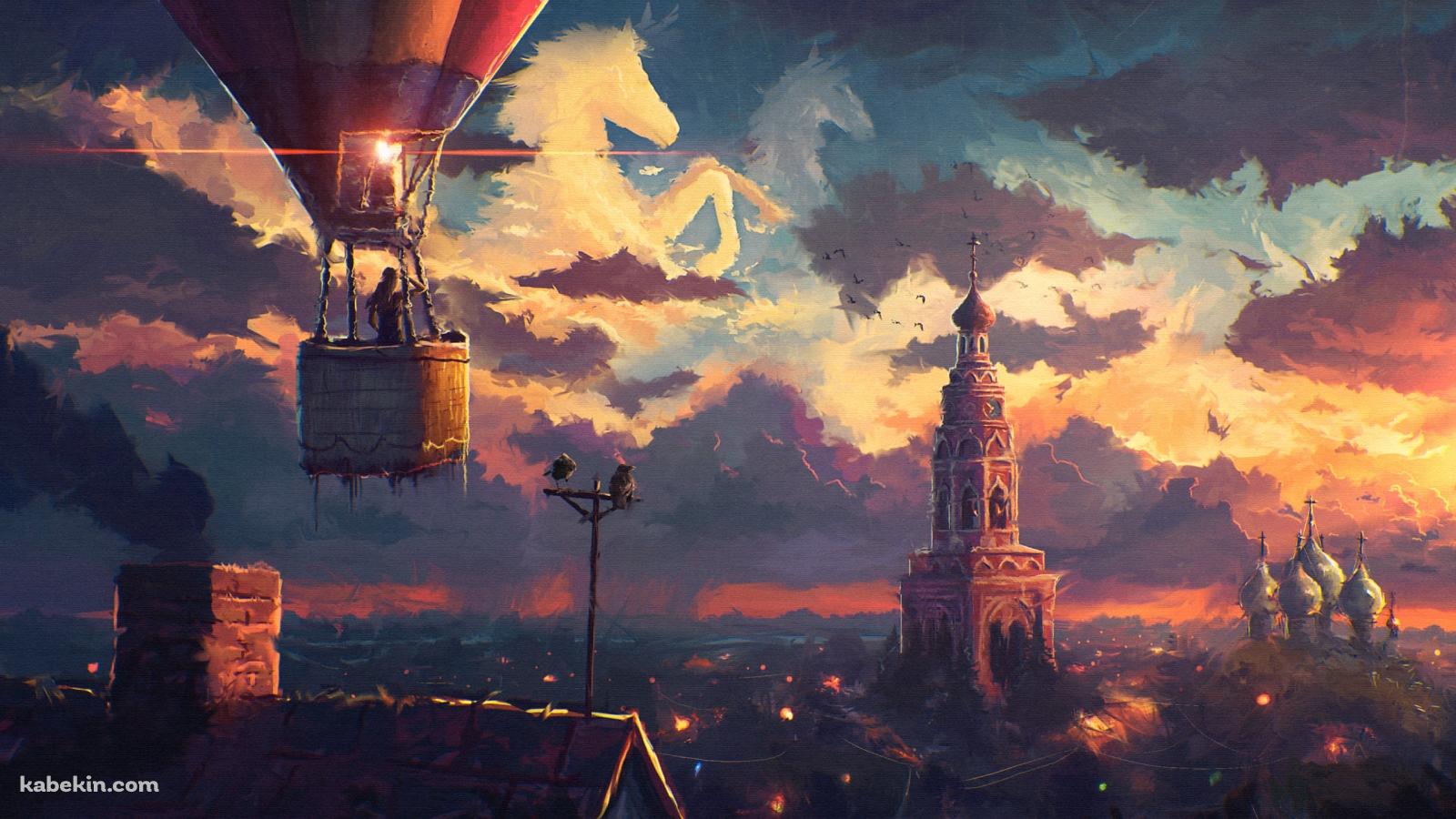 気球に乗った人 / ペガサスの形をした雲の壁紙(1600px x 900px) 高画質 PC・デスクトップ用