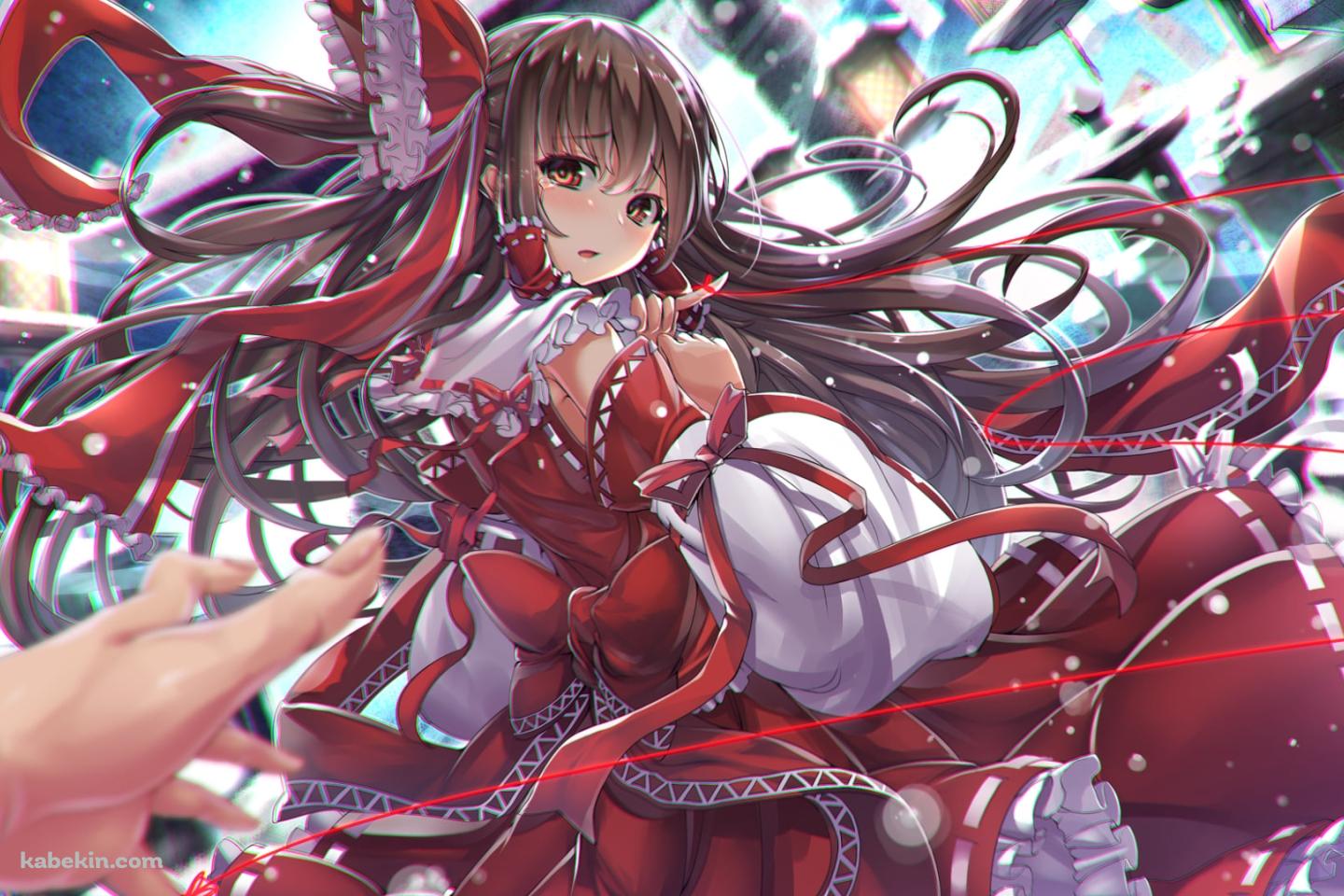 赤いリボンのついた洋服を着た可愛い博麗霊夢 / 東方の壁紙(1440px x 960px) 高画質 PC・デスクトップ用