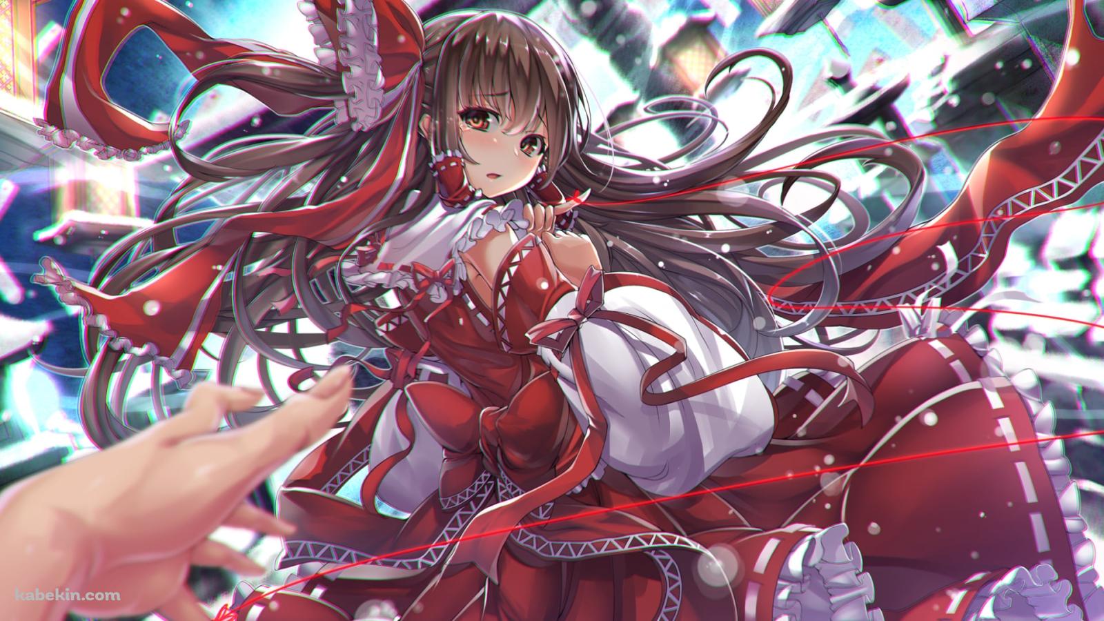 赤いリボンのついた洋服を着た可愛い博麗霊夢 / 東方の壁紙(1600px x 900px) 高画質 PC・デスクトップ用