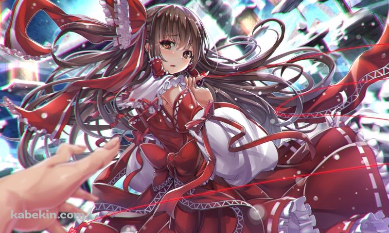 赤いリボンのついた洋服を着た可愛い博麗霊夢 / 東方の壁紙(800px x 480px) 高画質 PC・デスクトップ用