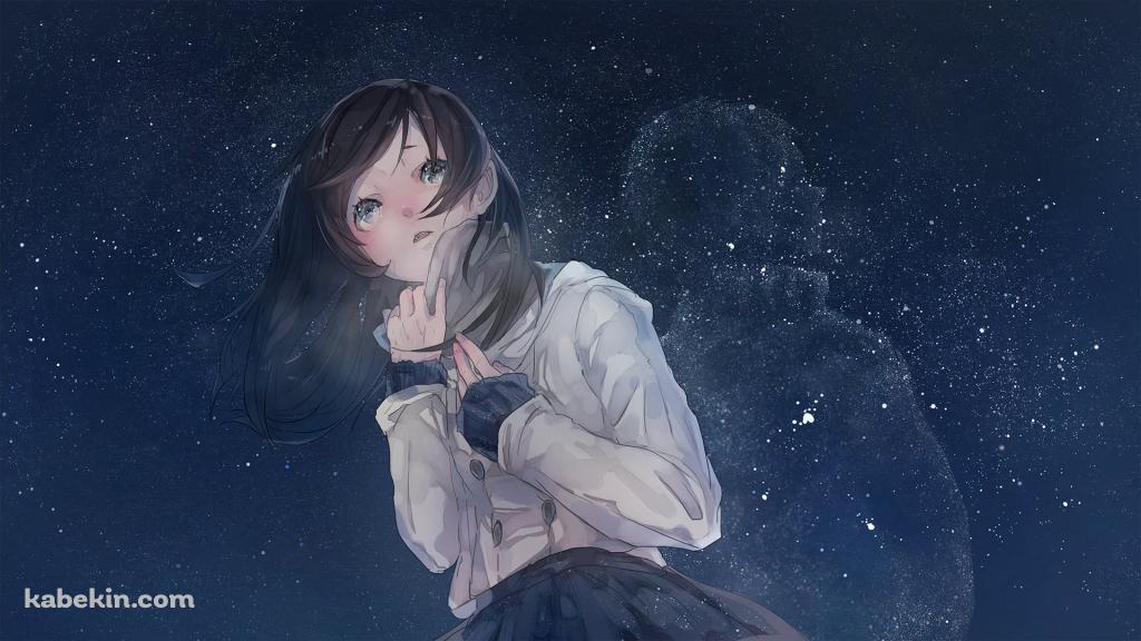 星空と白い息を吐く女子高生の壁紙(1024px x 576px) 高画質 PC・デスクトップ用