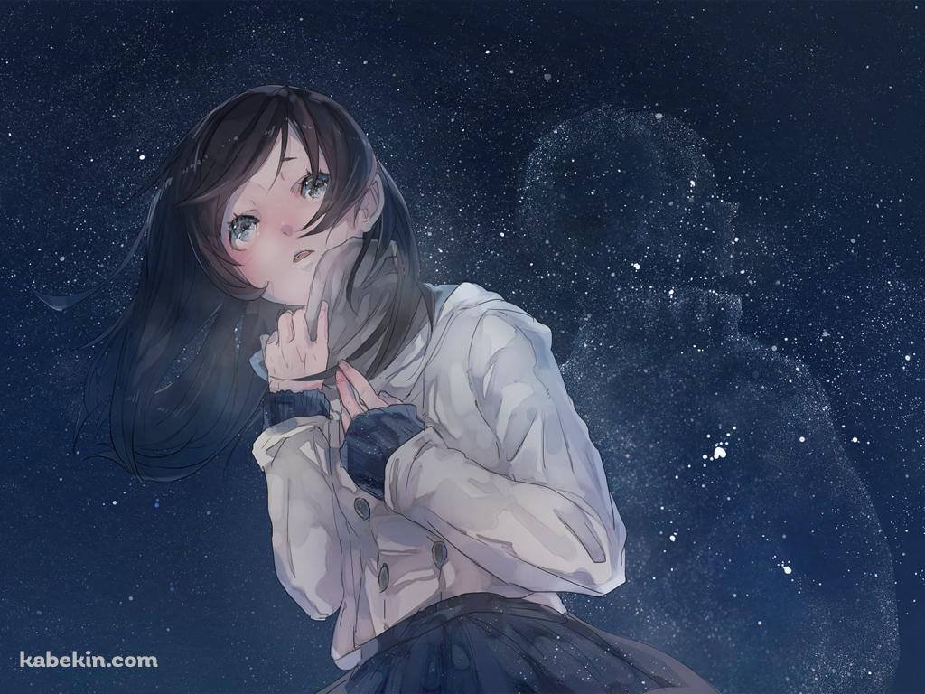 星空と白い息を吐く女子高生の壁紙(1024px x 768px) 高画質 PC・デスクトップ用