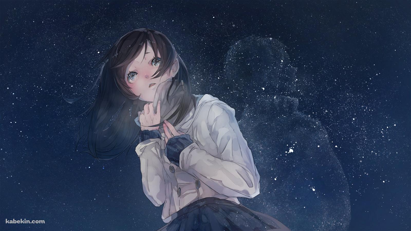 星空と白い息を吐く女子高生の壁紙(1600px x 900px) 高画質 PC・デスクトップ用
