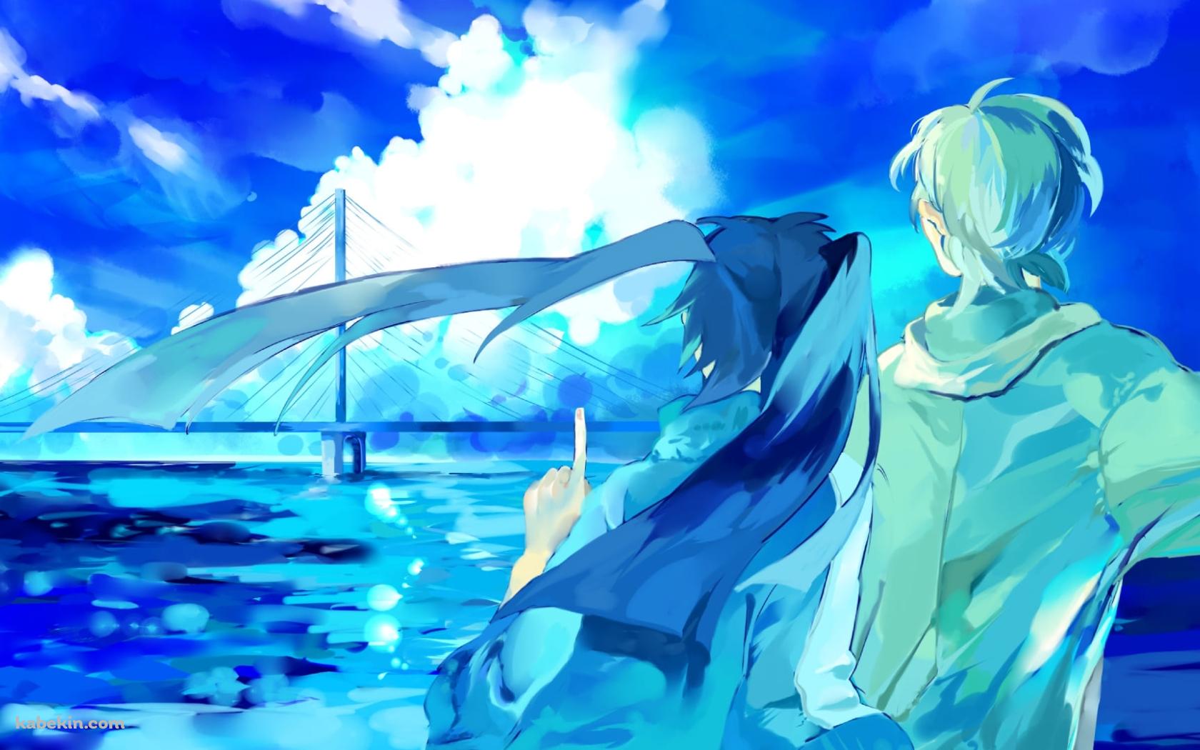 大きな白い雲を指す榎本 貴音と九ノ瀬 遥 / メカクシティアクターズの壁紙(1680px x 1050px) 高画質 PC・デスクトップ用