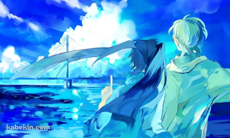 大きな白い雲を指す榎本 貴音と九ノ瀬 遥 / メカクシティアクターズの壁紙(800px x 480px) 高画質 PC・デスクトップ用