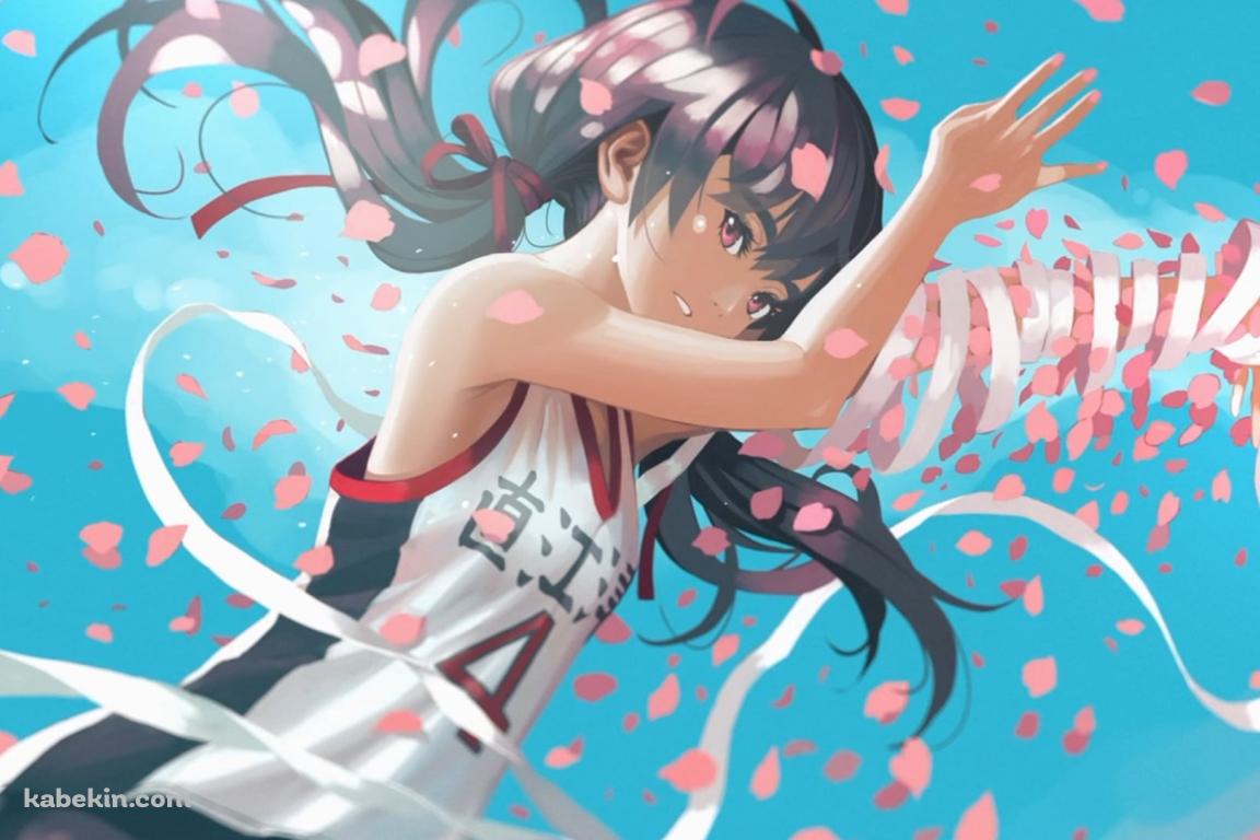 ピンクの花びらと神原駿河(かんばるするが) / 花物語の壁紙(1152px x 768px) 高画質 PC・デスクトップ用