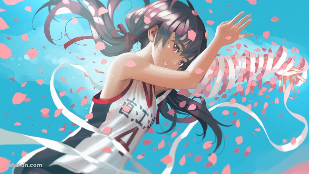 ピンクの花びらと神原駿河(かんばるするが) / 花物語の壁紙(1280px x 720px) 高画質 PC・デスクトップ用