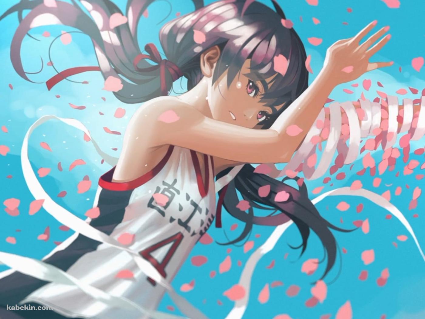 ピンクの花びらと神原駿河(かんばるするが) / 花物語の壁紙(1400px x 1050px) 高画質 PC・デスクトップ用