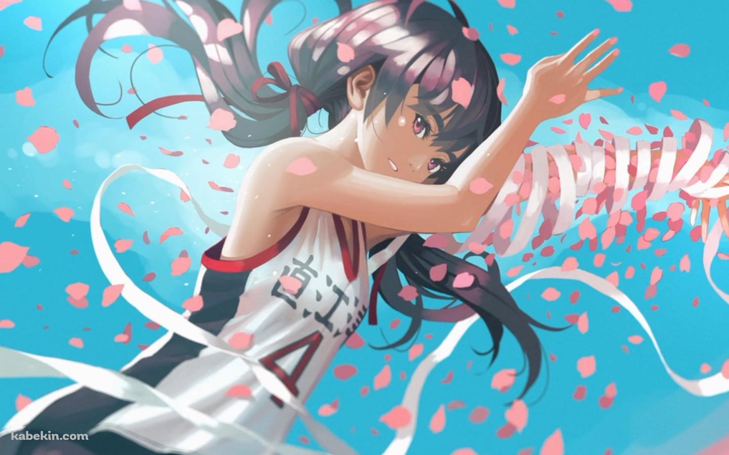 ピンクの花びらと神原駿河(かんばるするが) / 花物語の壁紙(1440px x 900px) 高画質 PC・デスクトップ用