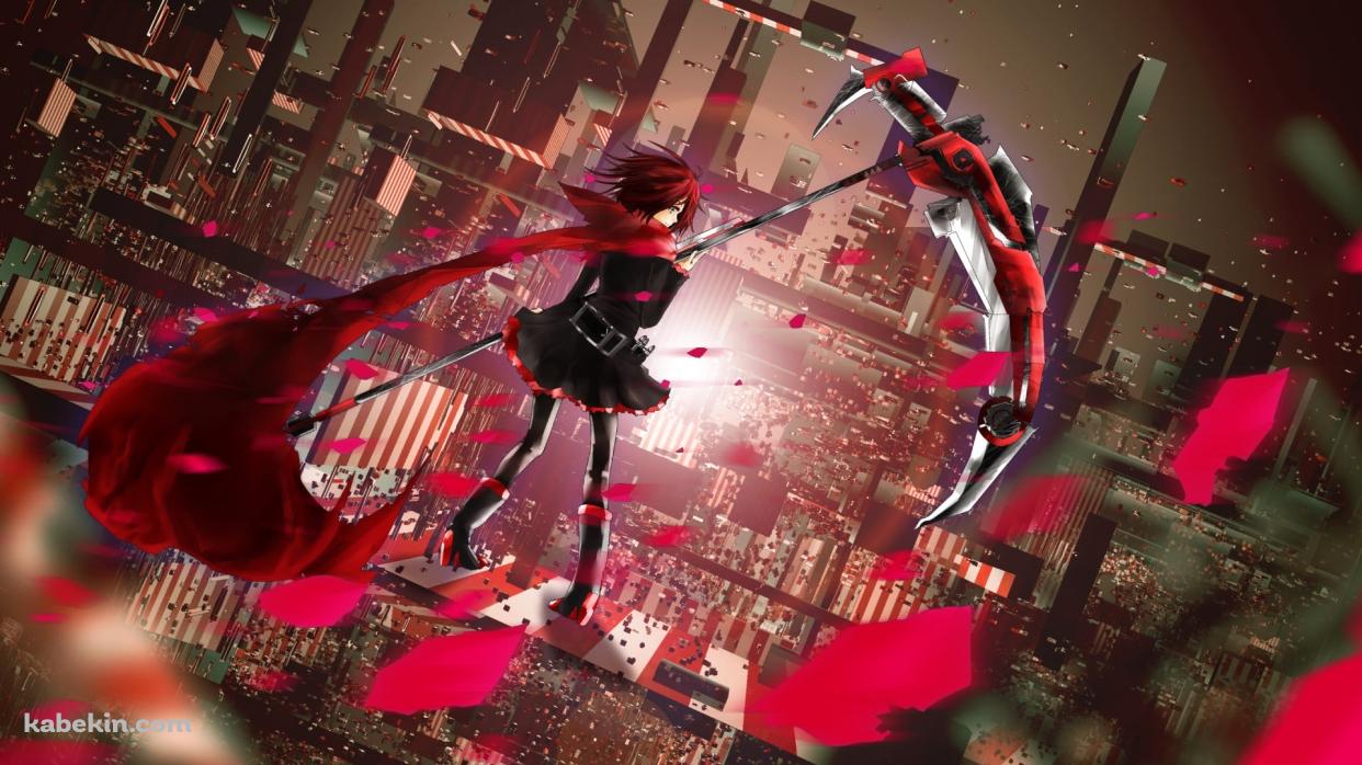 赤い花びらとルビー・ローズ / Ruby Rose / RWBYの壁紙(1242px x 698px) 高画質 PC・デスクトップ用
