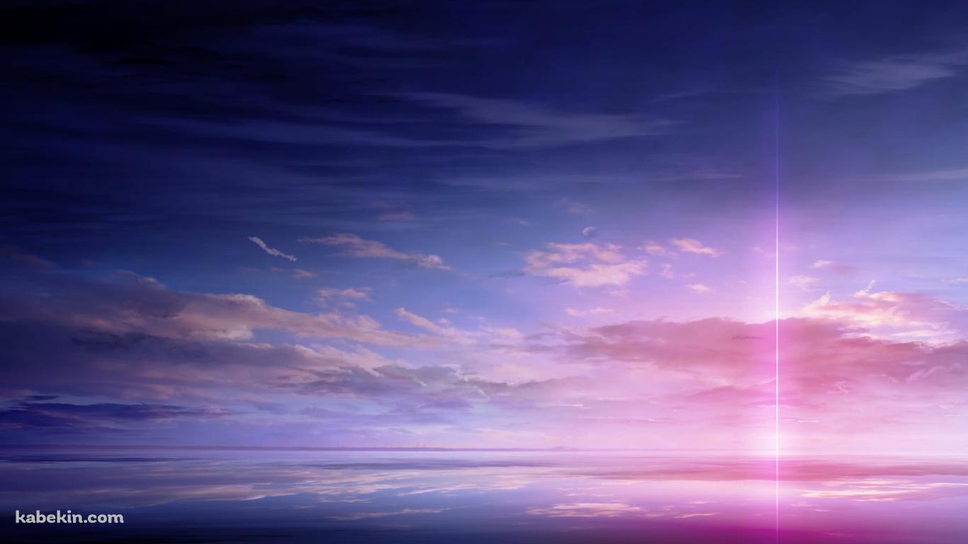 紫に染まる水平線 / 綺麗 / 海に反射する雲の壁紙(1366px x 768px) 高画質 PC・デスクトップ用