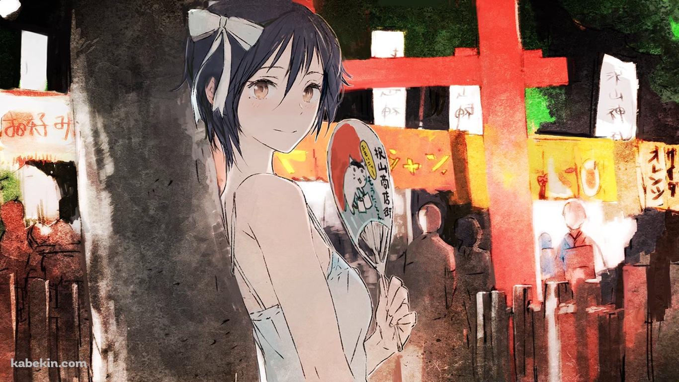 お祭りの屋台の近くで団扇を持つ鶫誠士郎 / ニセコイの壁紙(1366px x 768px) 高画質 PC・デスクトップ用