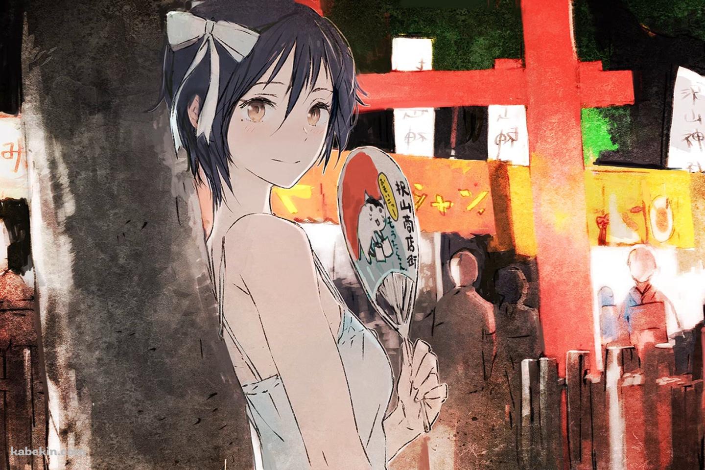 お祭りの屋台の近くで団扇を持つ鶫誠士郎 / ニセコイの壁紙(1440px x 960px) 高画質 PC・デスクトップ用