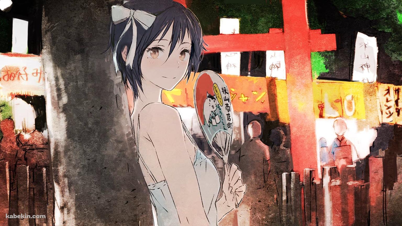 お祭りの屋台の近くで団扇を持つ鶫誠士郎 / ニセコイの壁紙(1536px x 864px) 高画質 PC・デスクトップ用