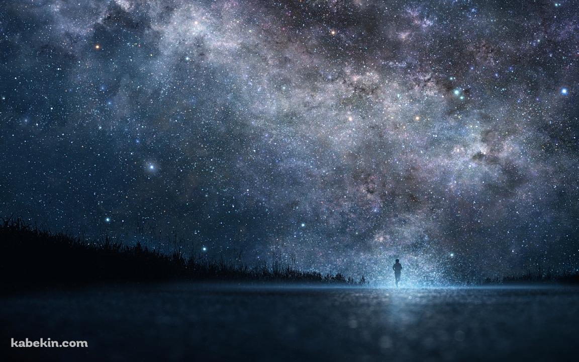 満天の星空の下、ロードワークする男性の壁紙(1152px x 720px) 高画質 PC・デスクトップ用