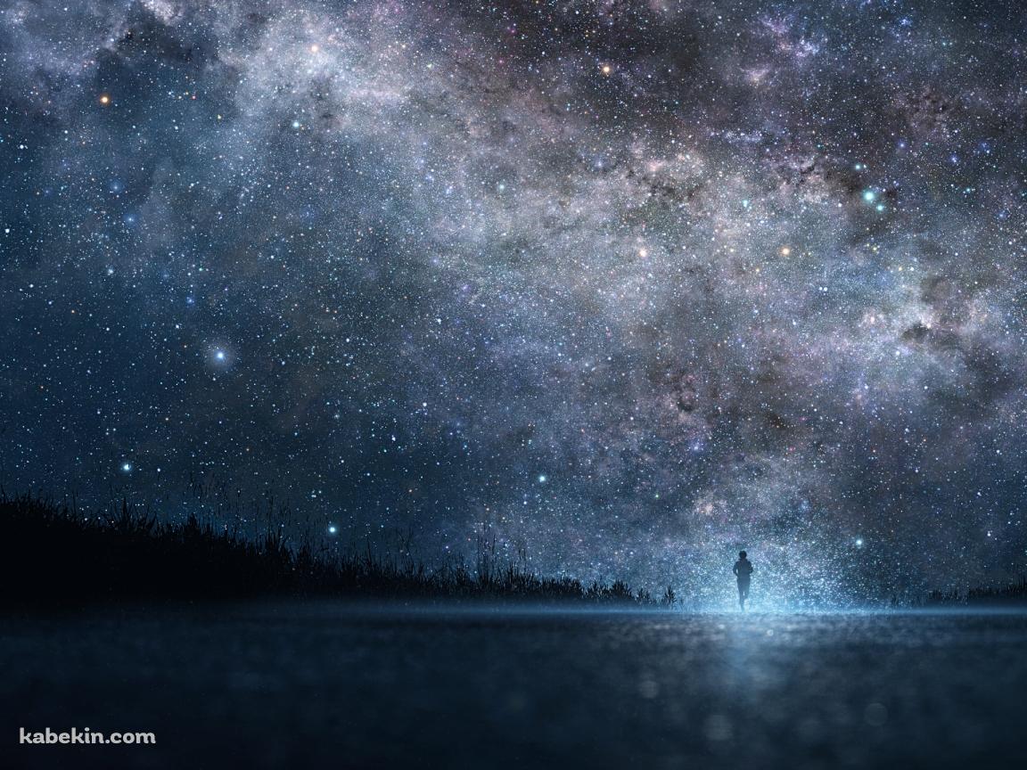 満天の星空の下、ロードワークする男性の壁紙(1152px x 864px) 高画質 PC・デスクトップ用