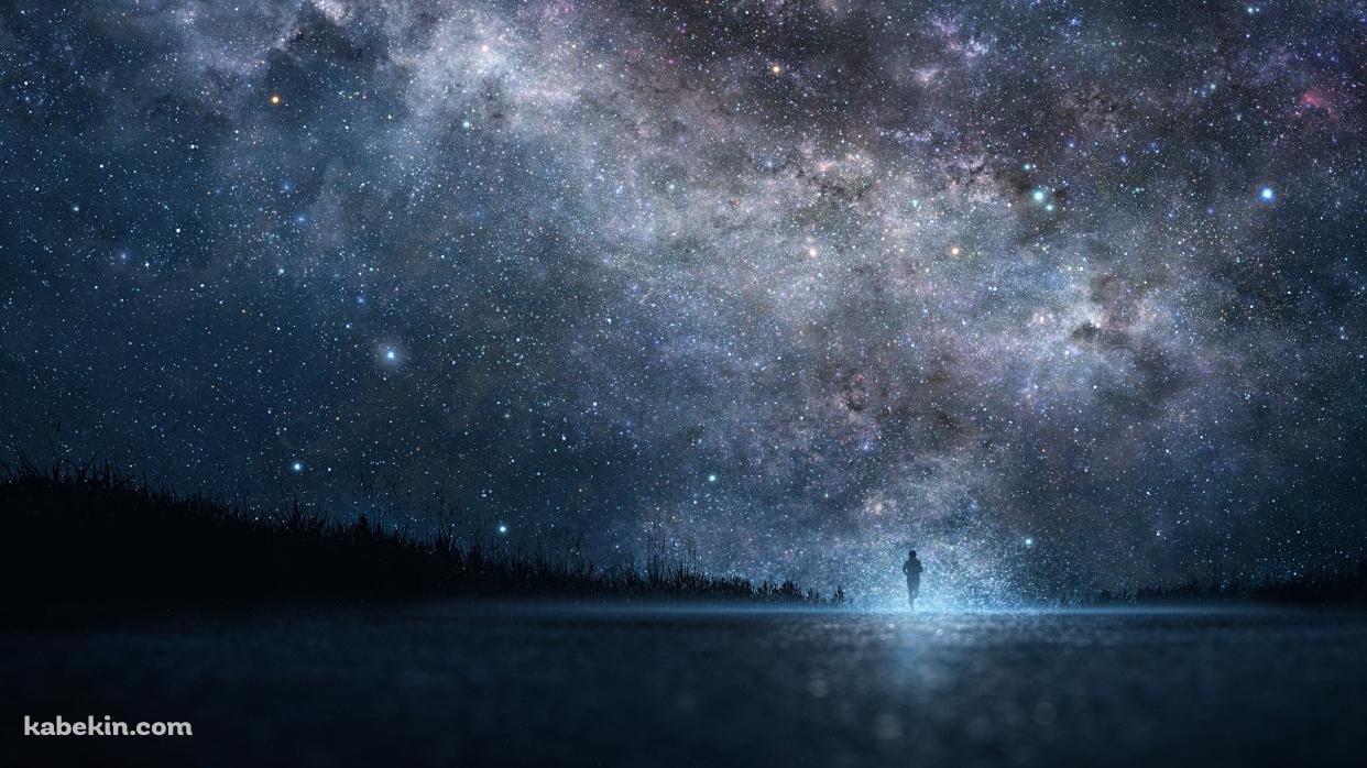 満天の星空の下、ロードワークする男性の壁紙(1242px x 698px) 高画質 PC・デスクトップ用